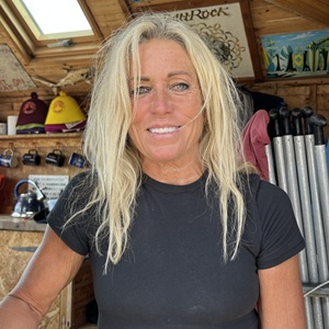 Woman standing in kiosk